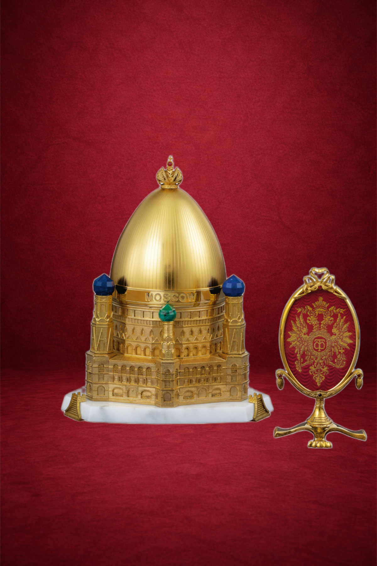 Moscow egg creation by Theo Fabergé inspired by Moscow architecture and Russian heritage.