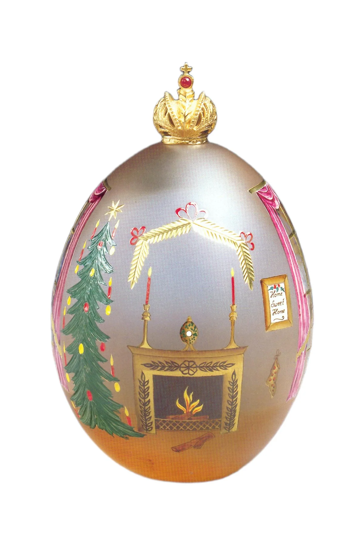 Yuletide egg creation by Theo Fabergé inspired by festive Christmas traditions crafted in enamel and gold.