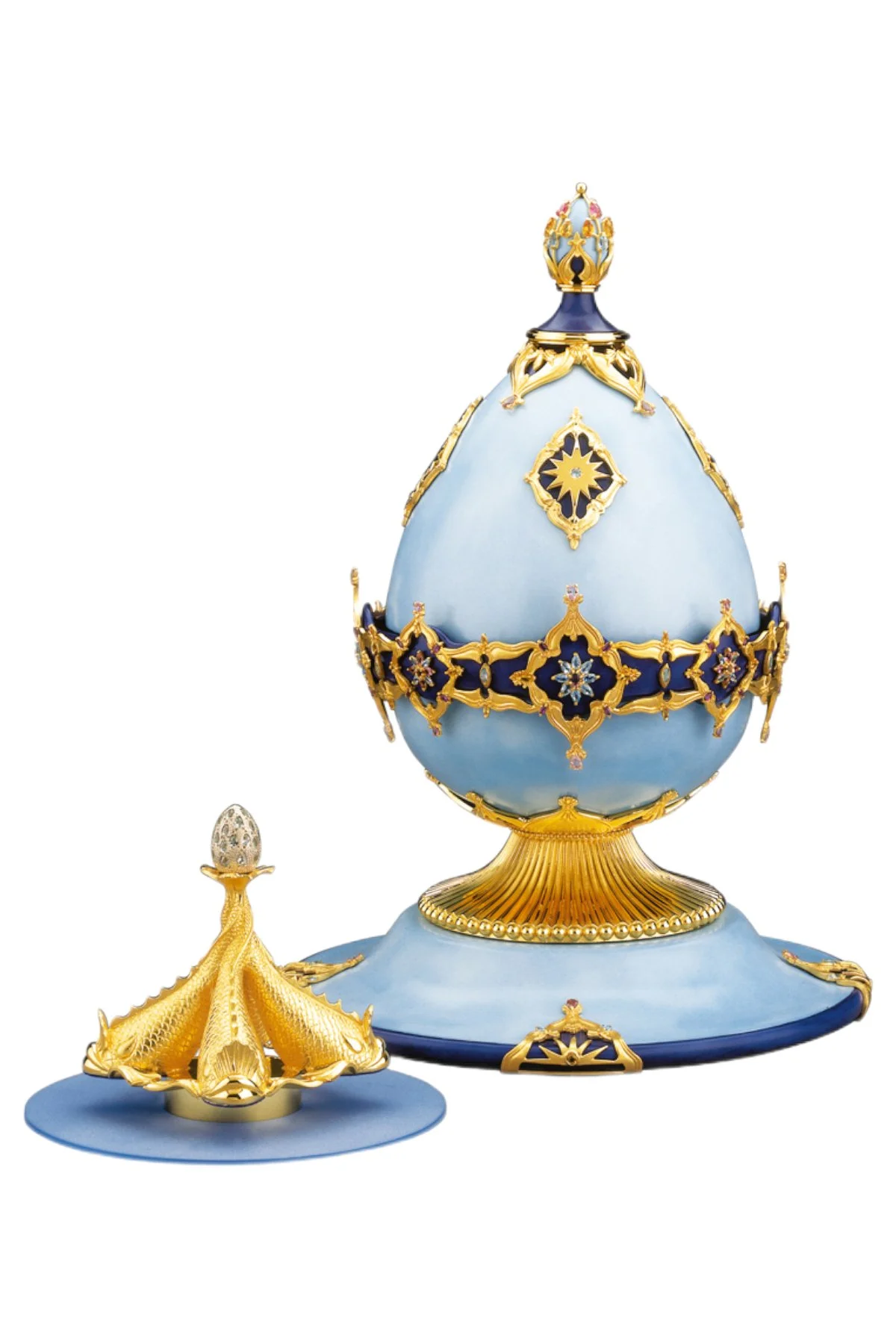 Millennium Fountain Egg open to reveal its handcrafted surprise.