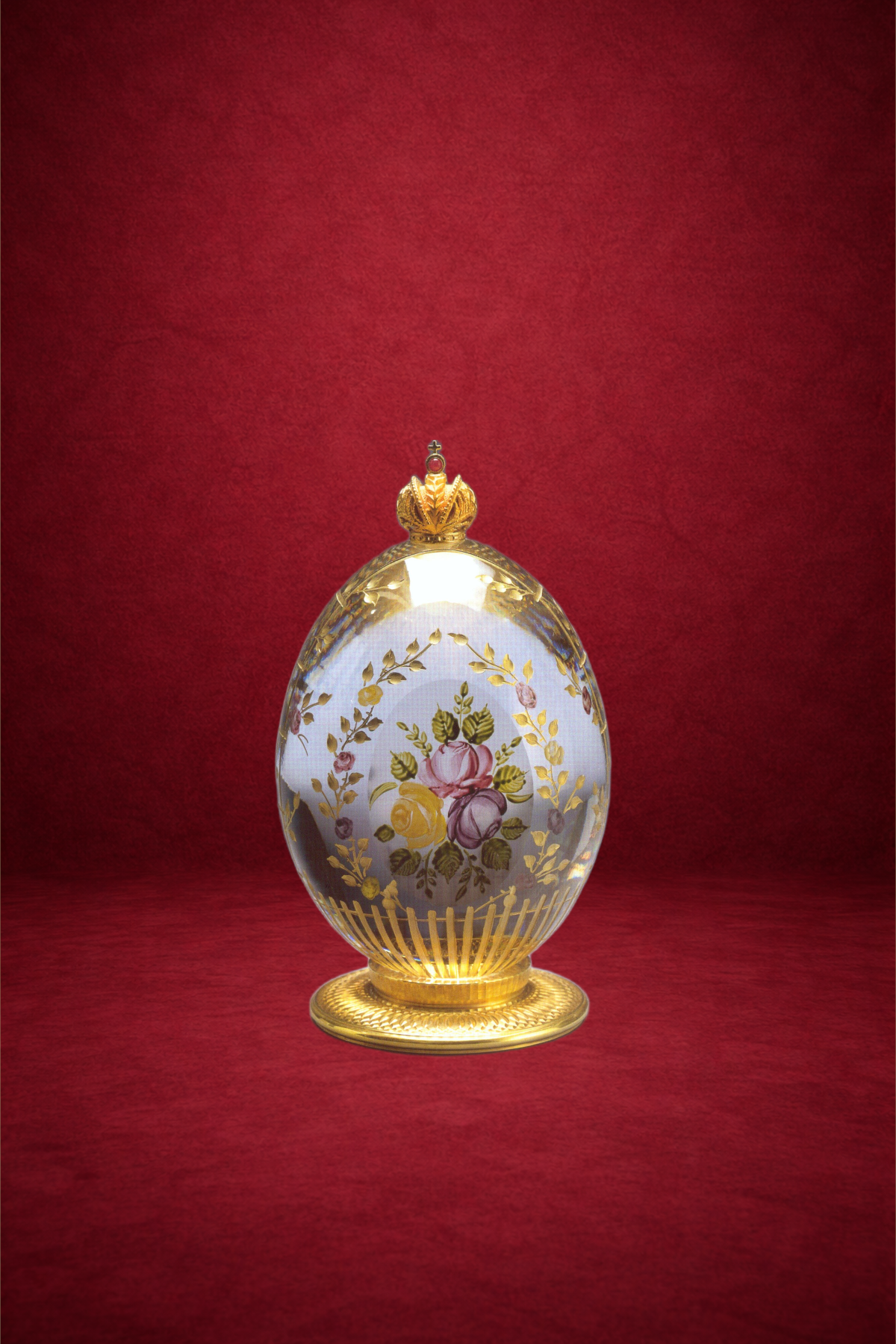 Rose Garden egg creation by Theo Fabergé inspired by blooming roses and garden scenes crafted in enamel and gold.