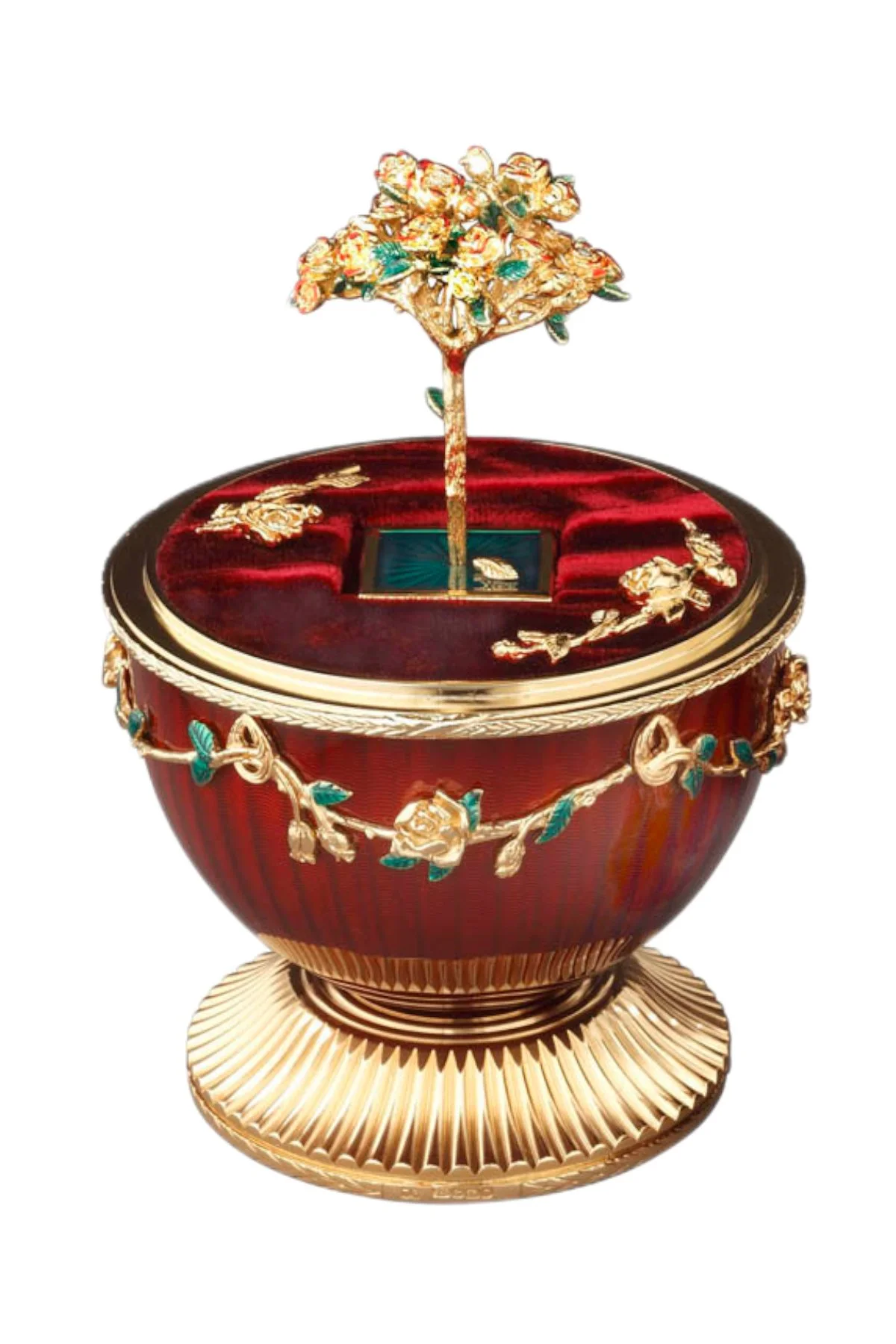Red Rose Egg open to reveal its handcrafted surprise.