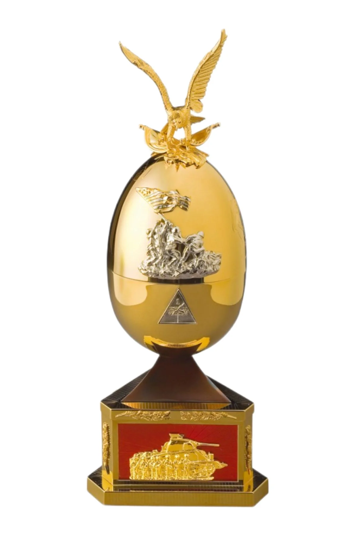 The Victory Egg by Theo Fabergé, shown from the front.