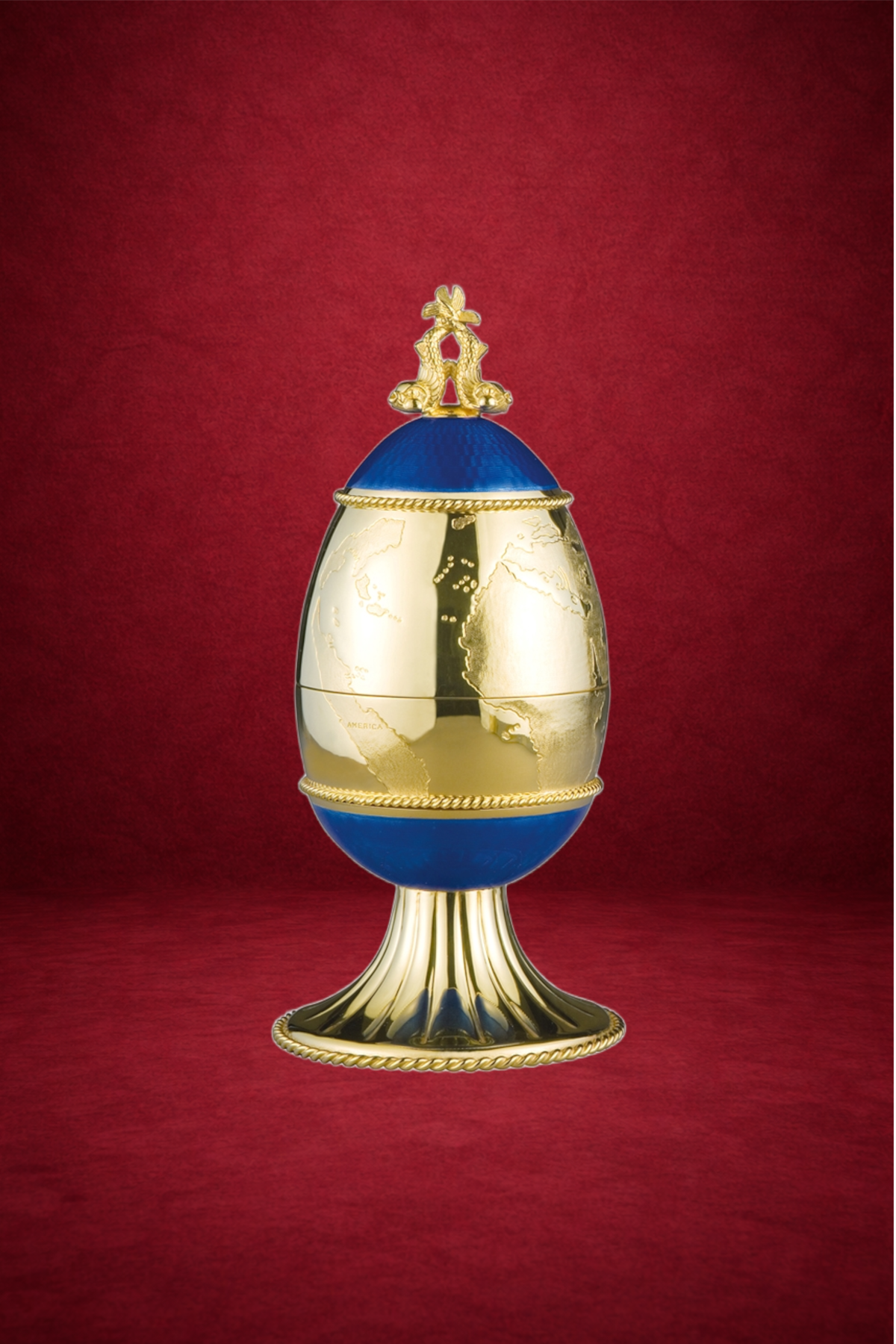 New World Egg creation by Theo Fabergé celebrating Louisiana culture with decorative enamel and gold.