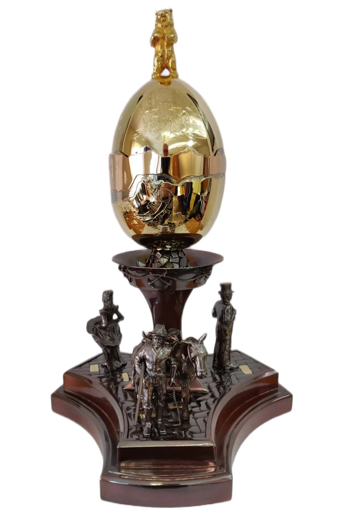 The Gold Rush Egg Passion by Theo Fabergé, shown from the front.
