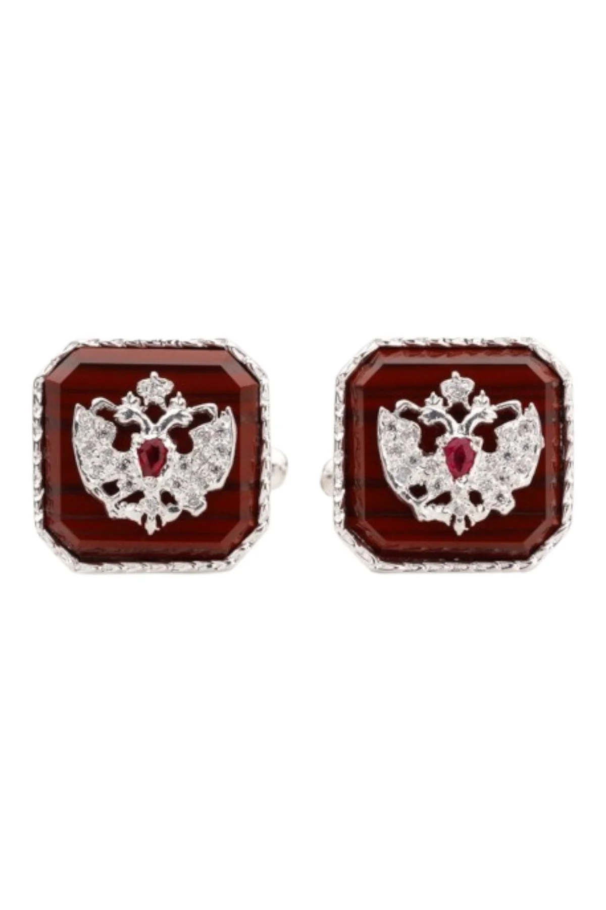Romanov Cufflinks Dakota Jasper by Theo Fabergé in sterling silver and rubies.