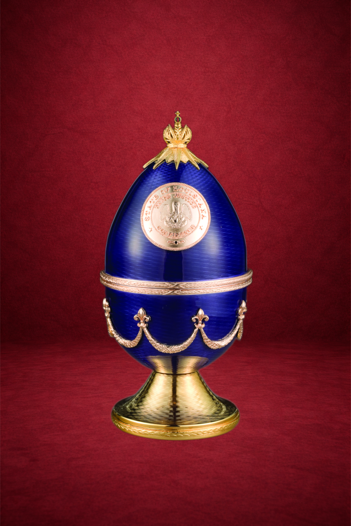 Heart of Louisiana egg creation by Theo Fabergé celebrating Louisiana culture with decorative enamel and gold.