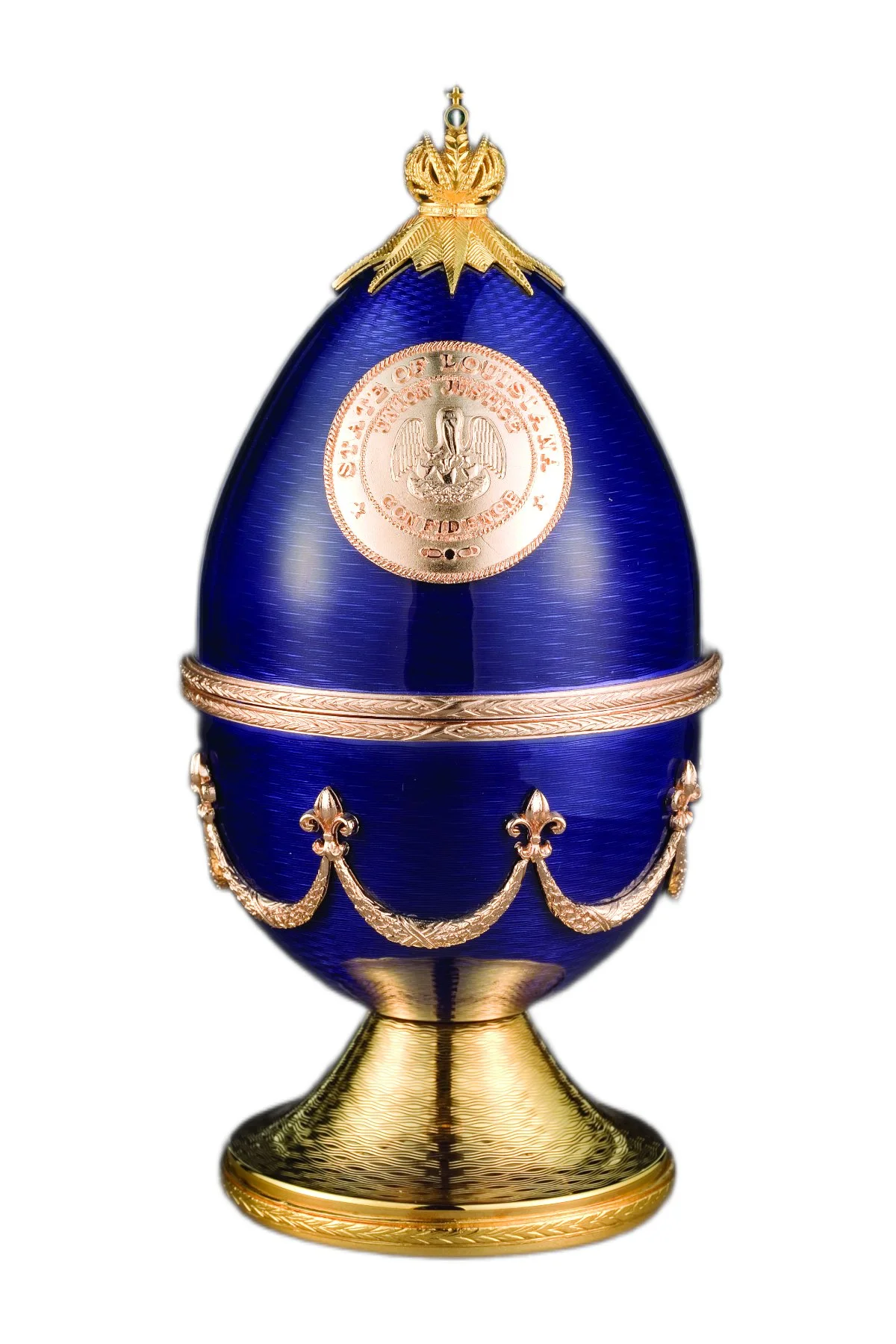 Heart of Louisiana egg creation by Theo Fabergé celebrating Louisiana culture with decorative enamel and gold.