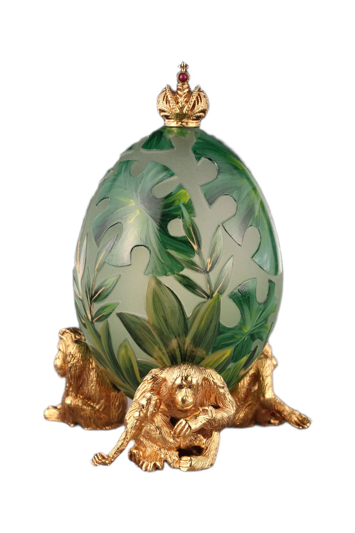 Jungle egg creation by Theo Fabergé inspired by exotic jungle wildlife crafted in enamel and gold.