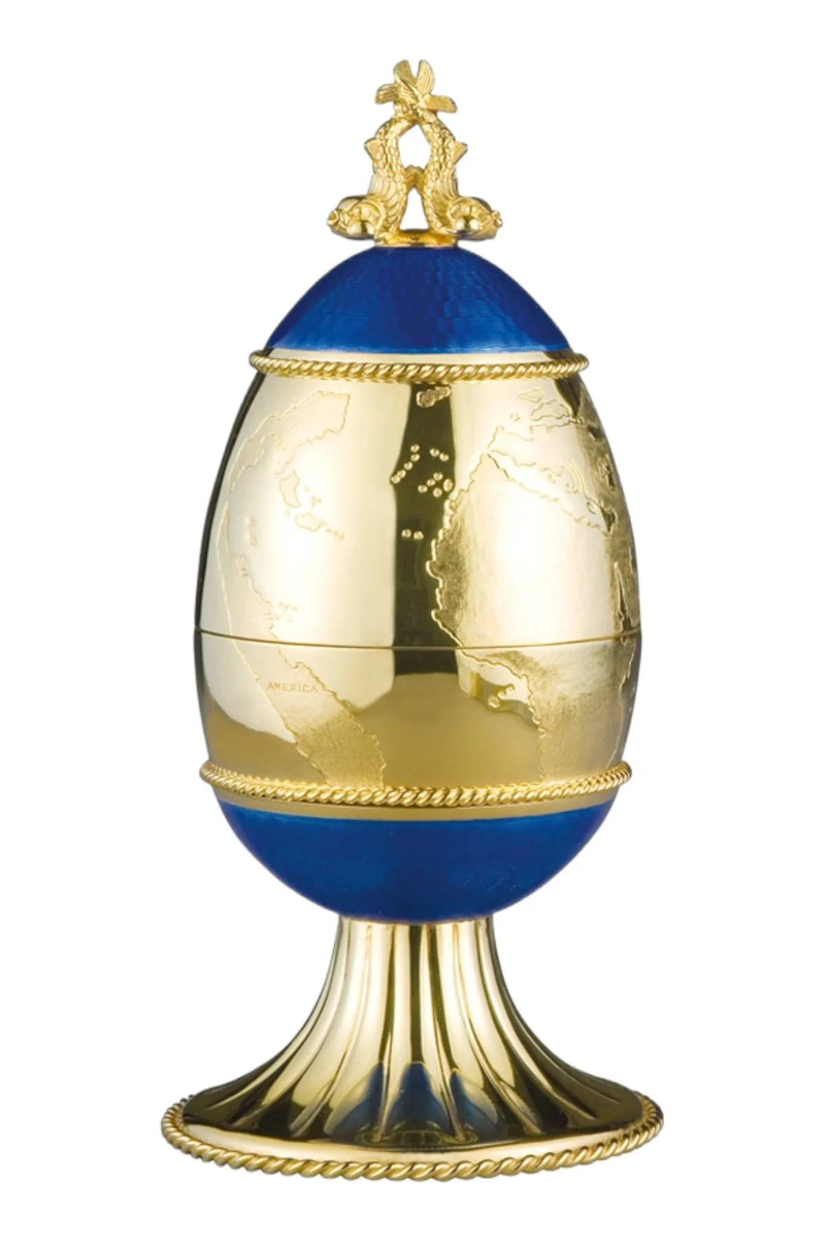 The New World Egg by Theo Fabergé, shown from the front.
