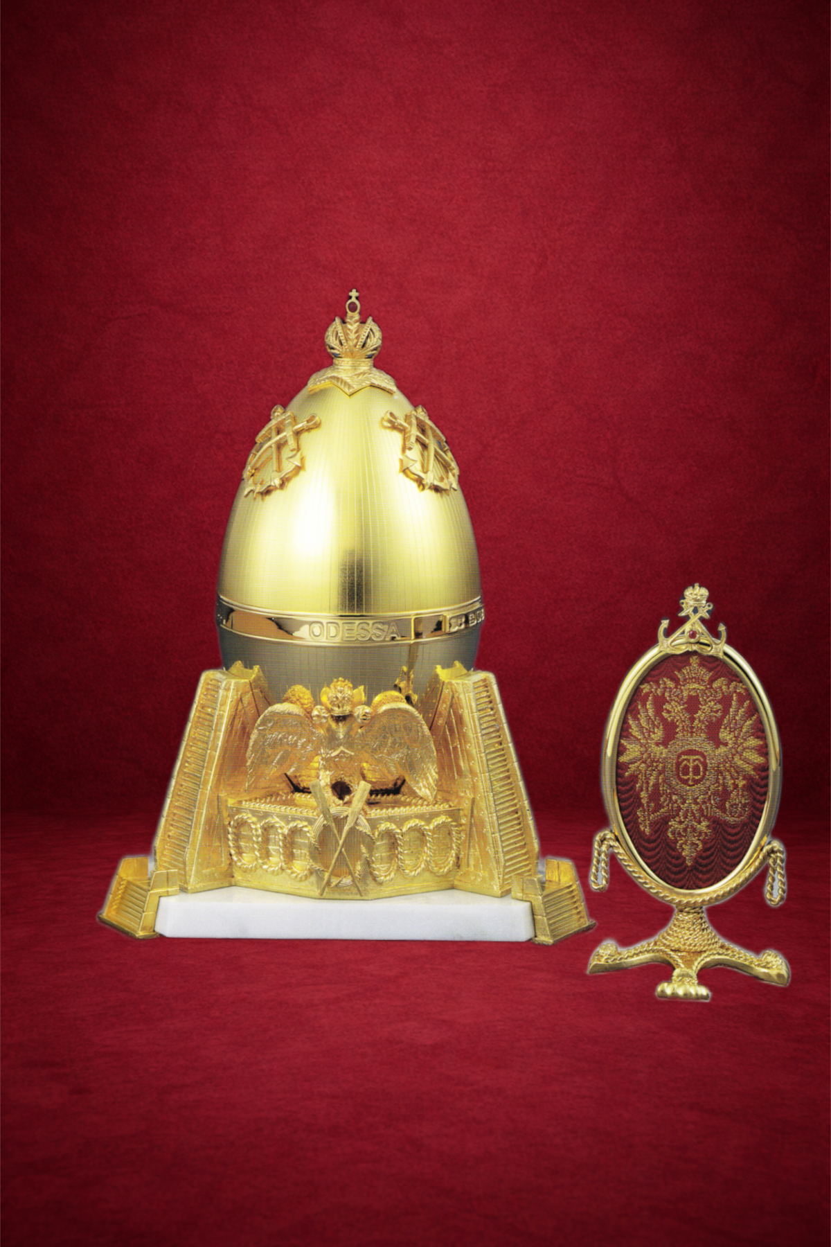 Odessa egg creation by Theo Fabergé celebrating the historic port city with detailed enamel craftsmanship.