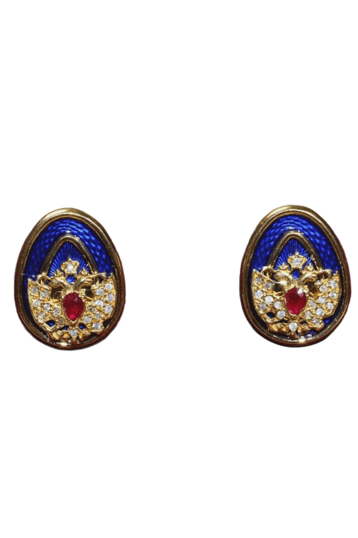 Romanov Cufflinks Blue Enamel by Theo Fabergé in diamonds and rubies.