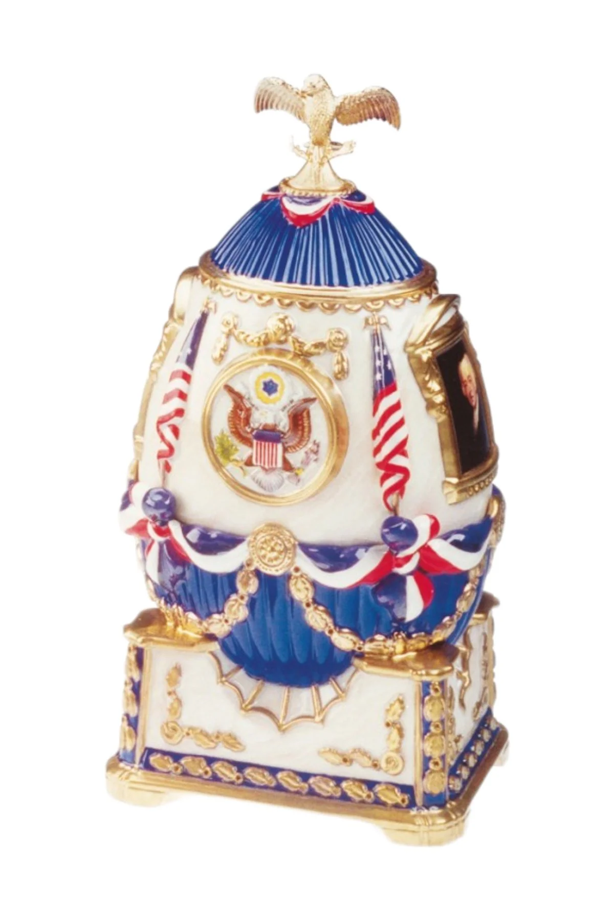 The White House Egg by Theo Fabergé, shown from the front.