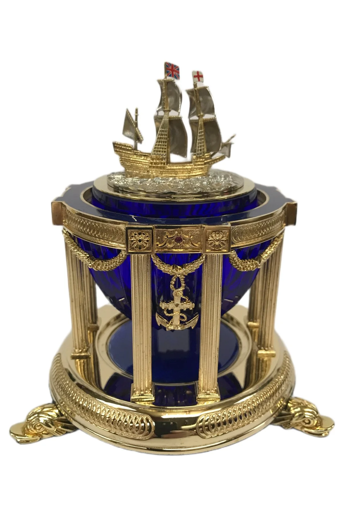 Mayflower Egg open to reveal its handcrafted surprise.