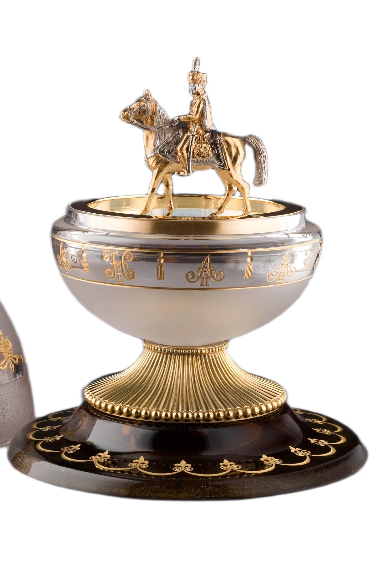 Tsarskoye Selo Egg open to reveal its handcrafted surprise.