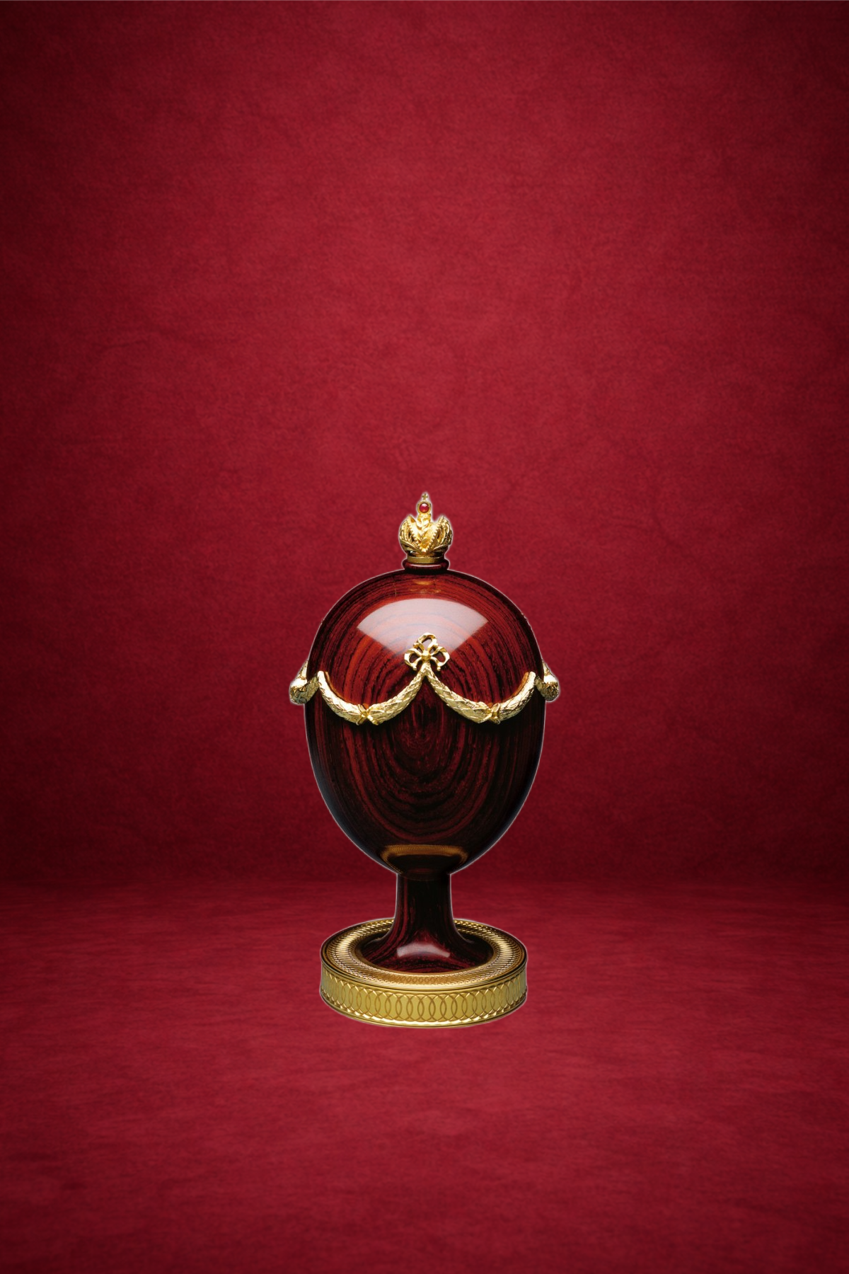 Swag Egg creation by Theo Fabergé inspired by snowy winter landscapes crafted with enamel and gold.