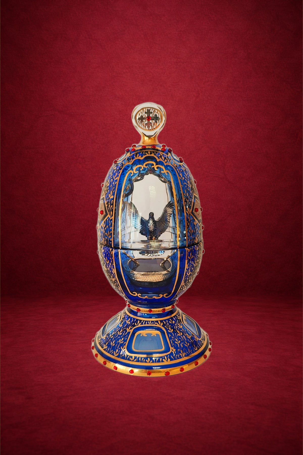 Windows of Serenity Passion egg creation by Theo Fabergé inspired by architectural window motifs and serenity.