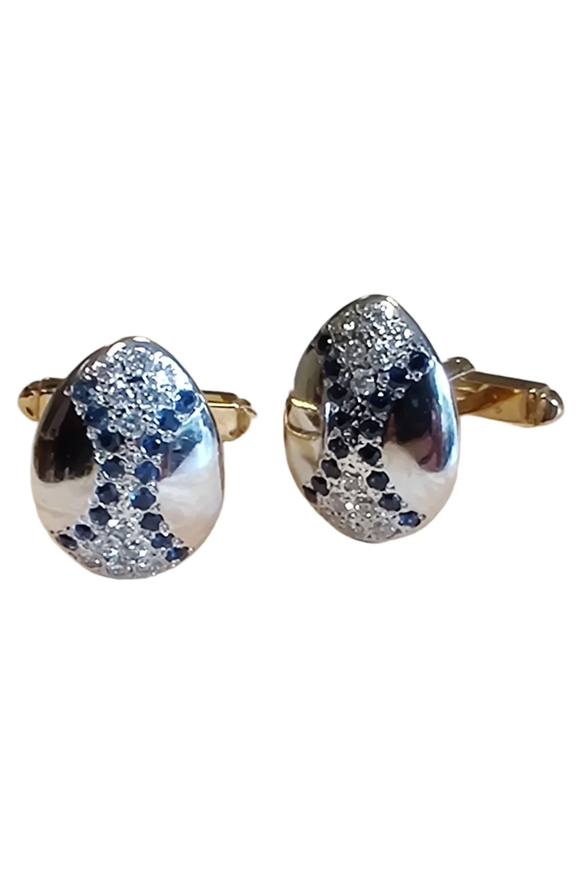 Diamond Egg Cufflinks by Theo Fabergé in diamonds, sapphire and gold.