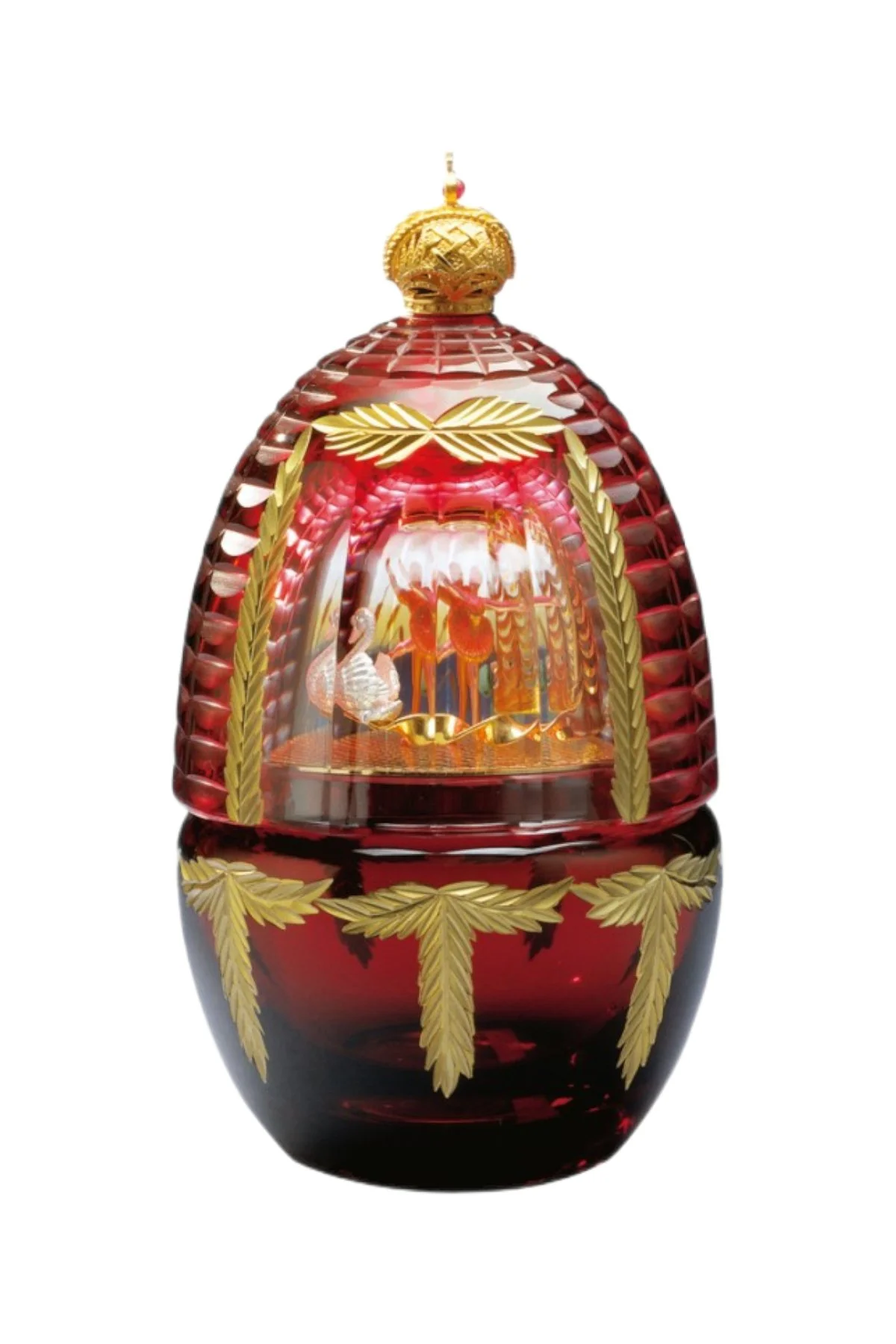 Encore egg creation by Theo Fabergé celebrating theatrical themes with elaborate gold and enamel detailing.