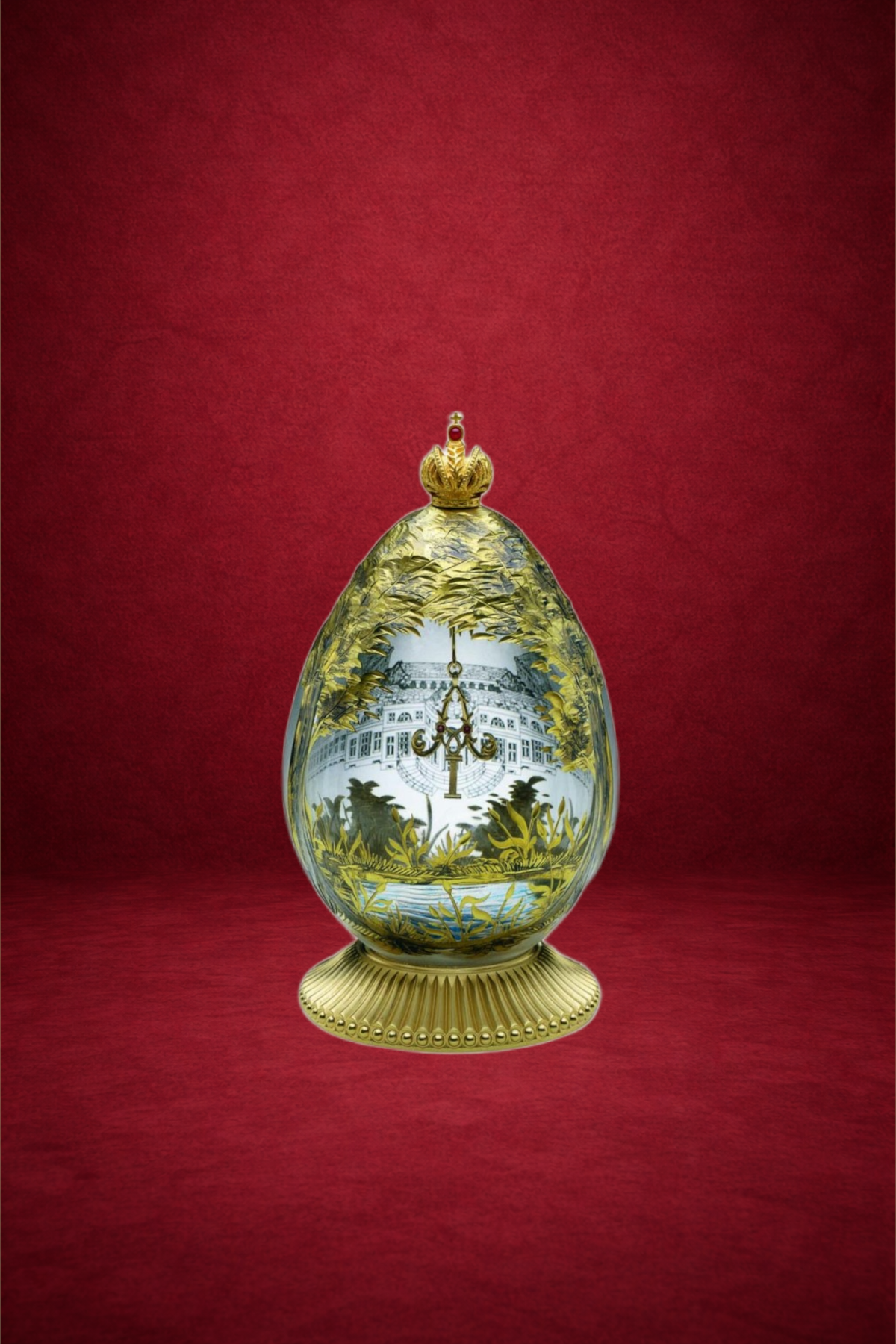 Alexander Palace egg creation by Theo Fabergé featuring gold, enamel and gemstone craftsmanship inspired by the Fabergé tradition.