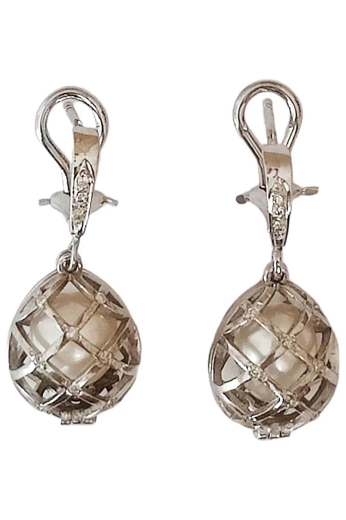 Lattice Pearl Earrings White Gold by Theo Fabergé in pearls and 18-carat white gold.