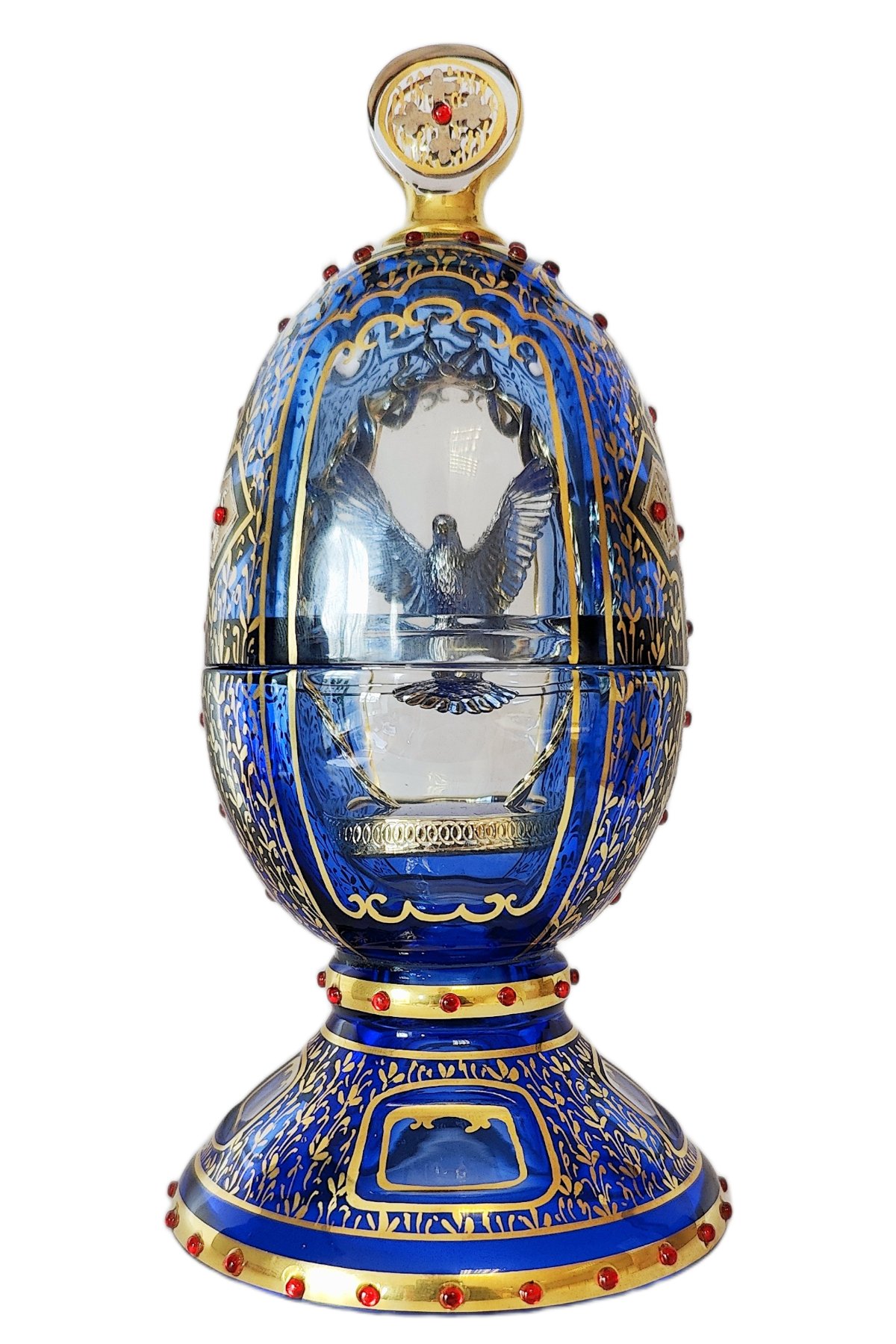 Windows of Serenity Passion egg creation by Theo Fabergé inspired by architectural window motifs and serenity.
