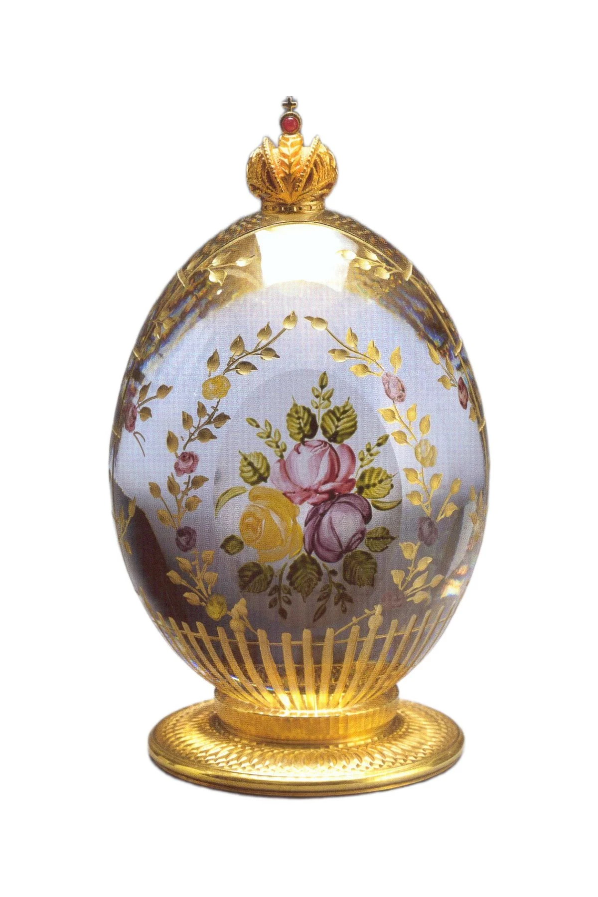 Rose Garden egg creation by Theo Fabergé inspired by blooming roses and garden scenes crafted in enamel and gold.