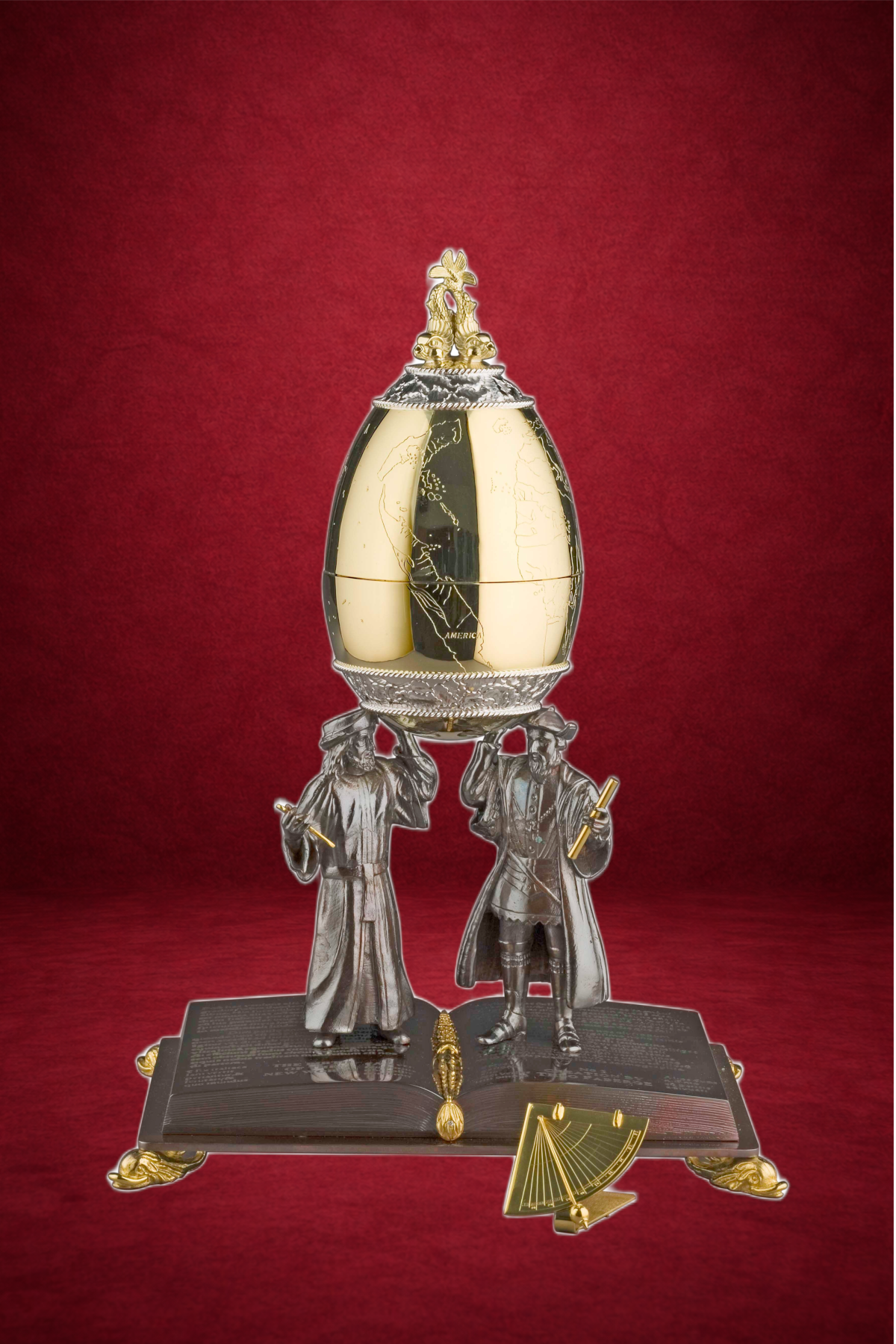 Birth of the New World egg creation by Theo Fabergé celebrating Fabergé heritage with handcrafted gold, enamel and gemstone decoration.
