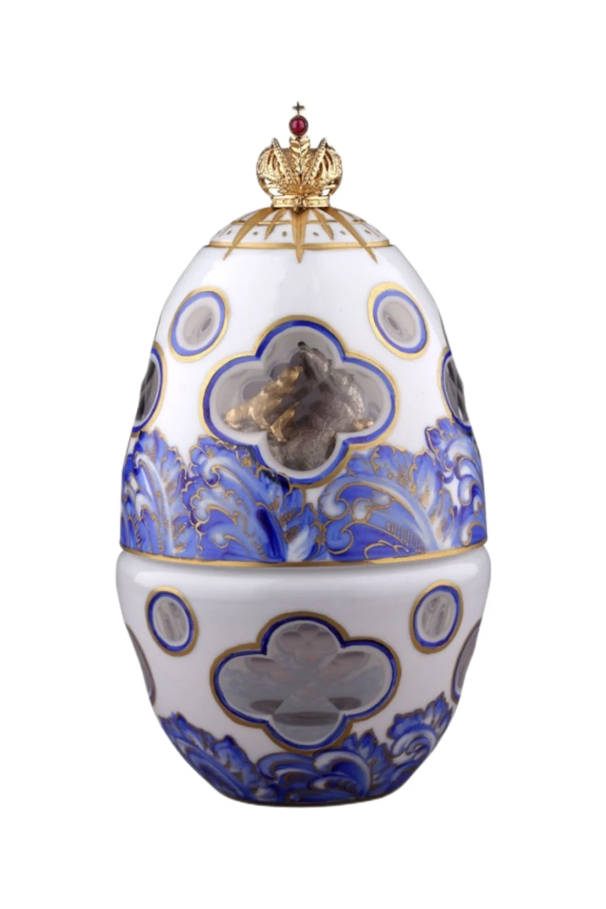 Arctic egg creation by Theo Fabergé inspired by northern polar themes with detailed enamel and gold craftsmanship.