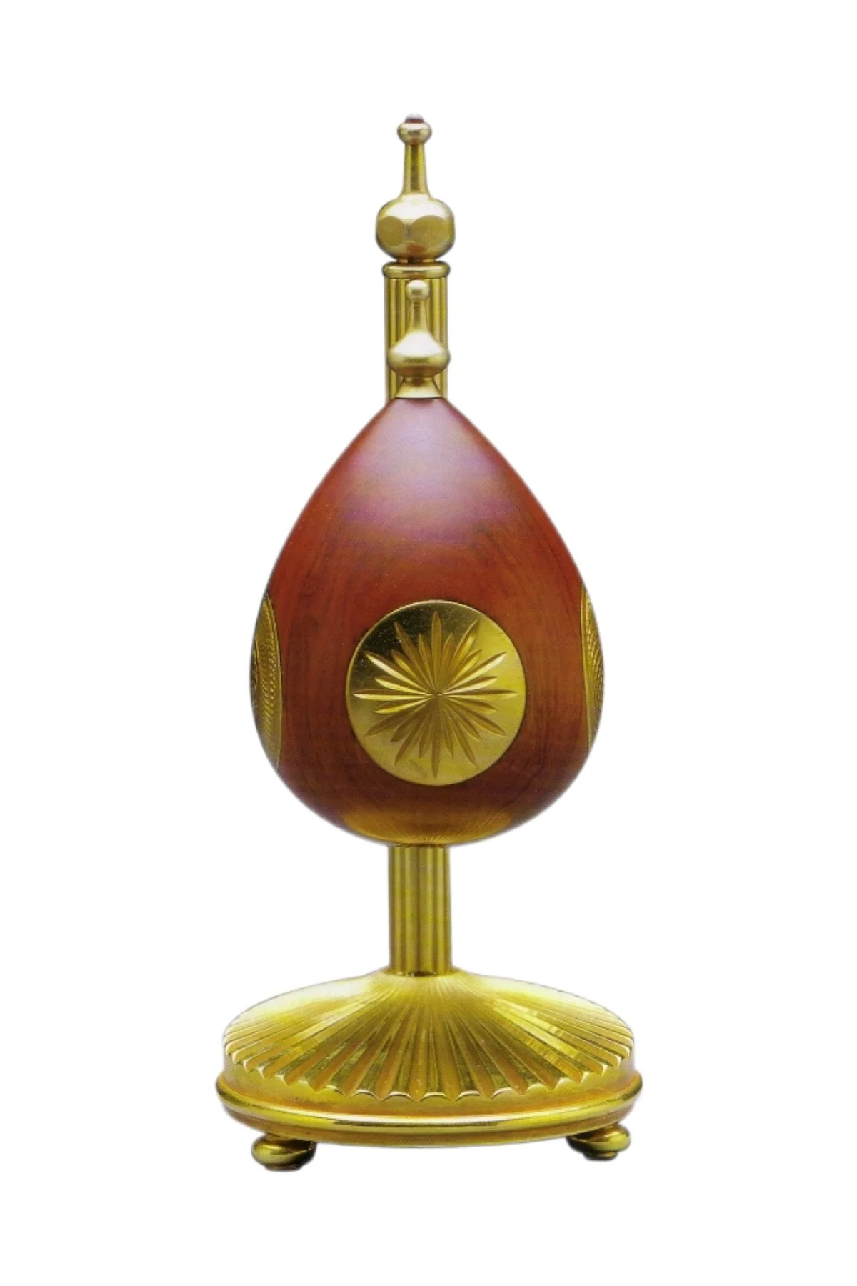 The Sunburst Egg by Theo Fabergé, shown from the front.