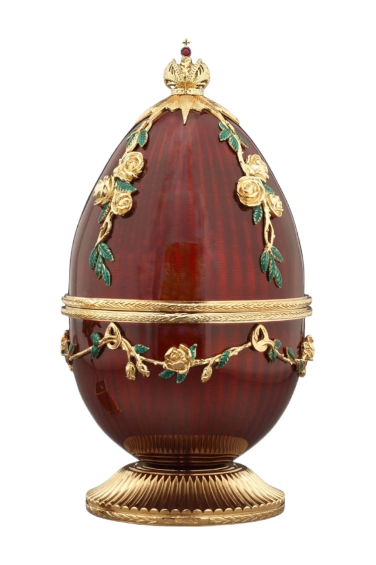 Red Rose Egg, an original Theo Fabergé Egg creation in gold and enamel.