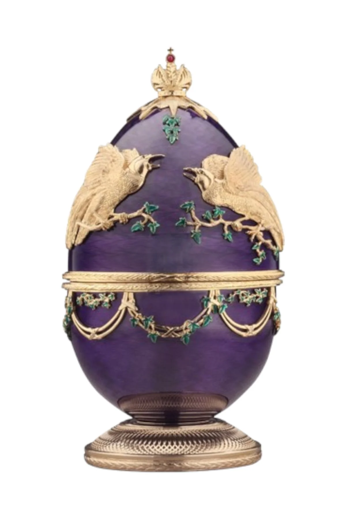 The Bird of Paradise Egg by Theo Fabergé, shown from the front.