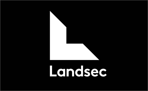 Landsec logo with a stylized white geometric shape on a black background