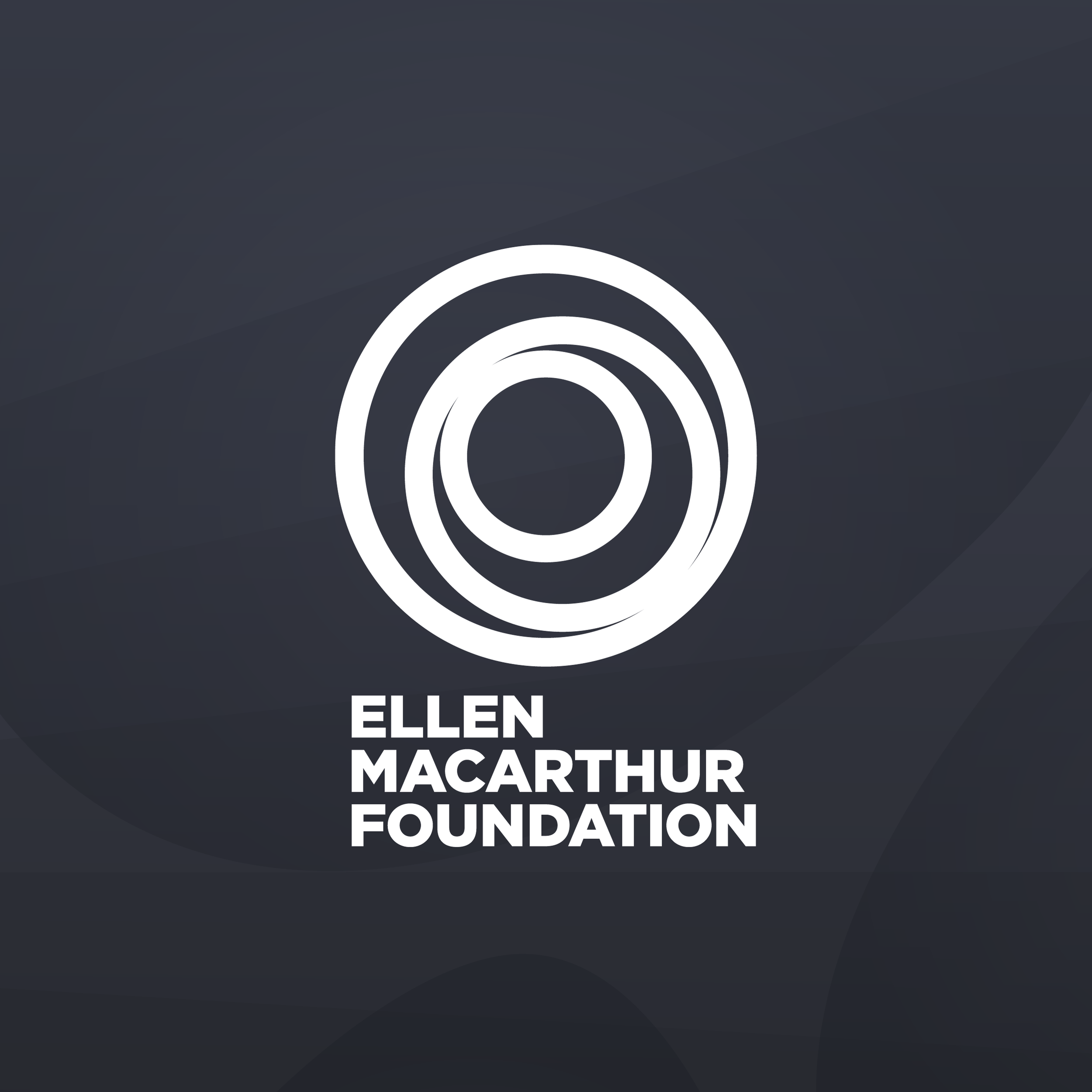 Logo of the Ellen MacArthur Foundation featuring concentric circles and the foundation's name in bold white letters on a dark background.