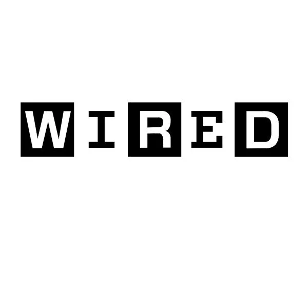 The word 'WIRED' spelled out in black and white, with each letter inside individual black square boxes.