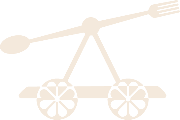 Ein stilisiertes Fahrrad mit einem Löffel und einer Gabel als Lenker