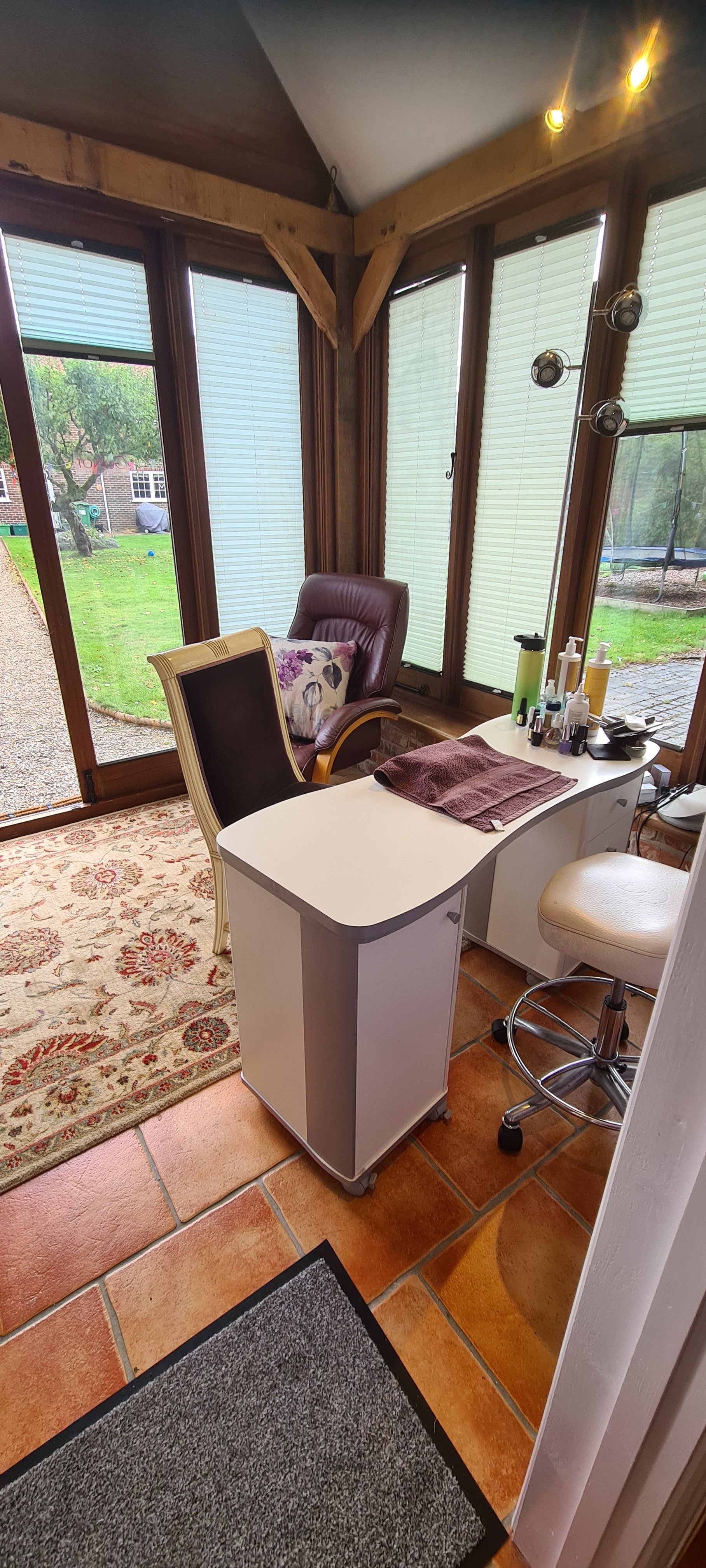 Professional manicure and nail treatment area at beauty salon in Mortimer