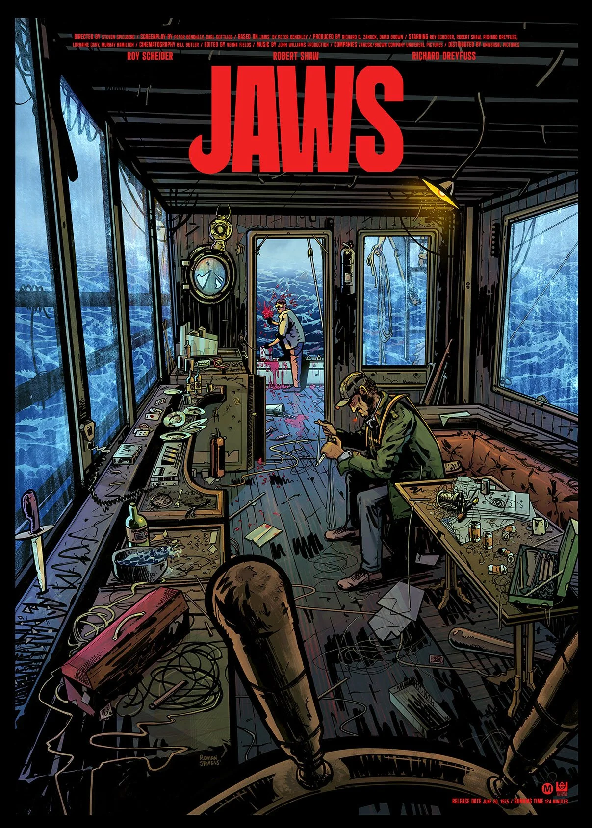 'jaws' illustration for printed in blood's jaws artbook: celebrating 50 years of the greatest shark film ever made