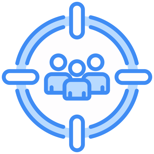Icon of four people inside a circular target or crosshairs symbol