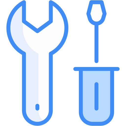Illustration of a wrench, screwdriver, and test tube.