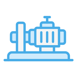 Line art icon of a water valve with a handle on a stand.