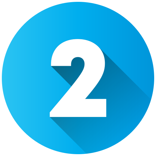 Number 2 inside a blue hexagon with a long shadow.