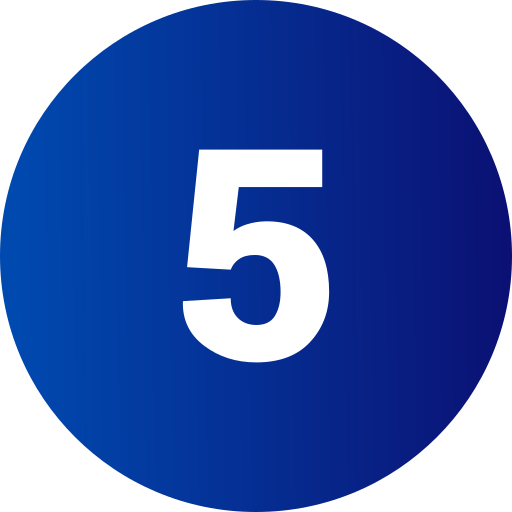 Blue circular sign with the number 5 in white.