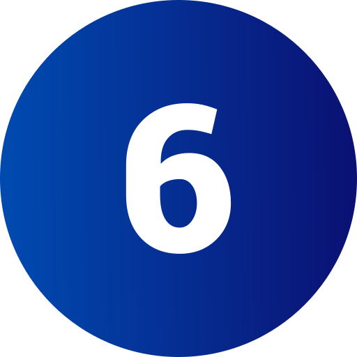 Blue circle with the number six in white text.
