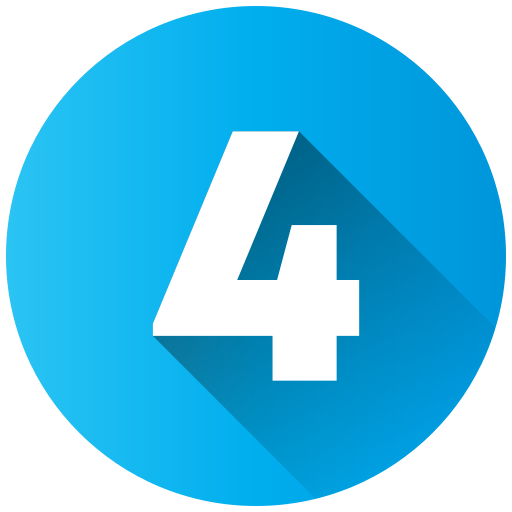 Blue circular icon with the number 4 in white, featuring a long shadow effect.