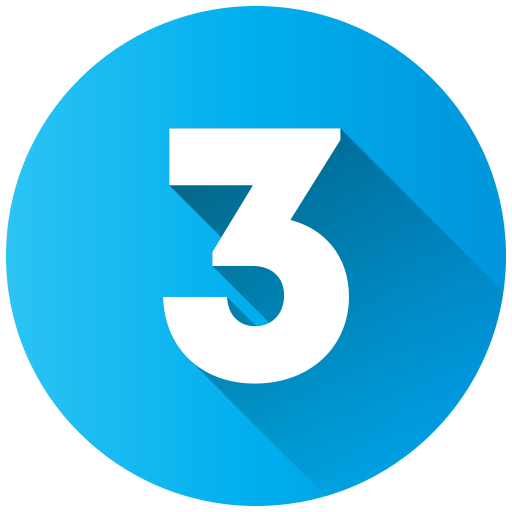 Blue circular icon with the number three in white, featuring a shadow effect.