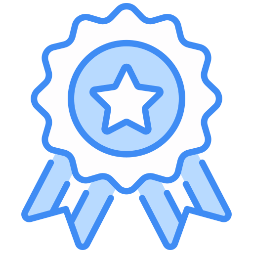 Illustration of a blue award ribbon with a star in the center.