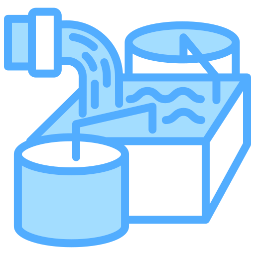 A stylized illustration of a water filter with water flowing into a cup.
