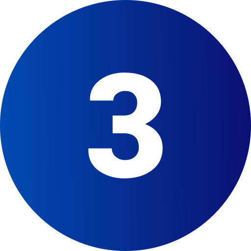 A dark blue circle with a large white number '3' in the center.