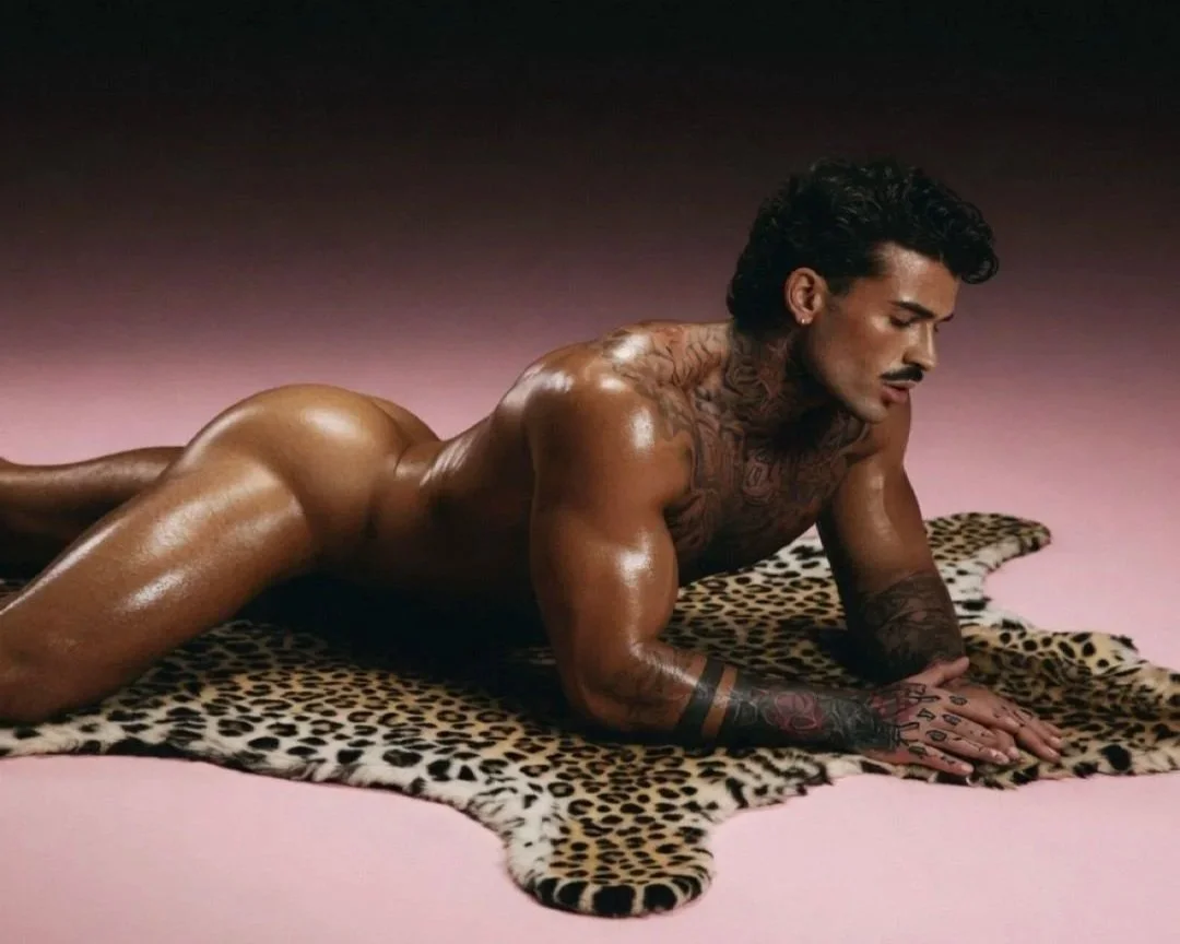 Ethan-James laying naked on leopard skin