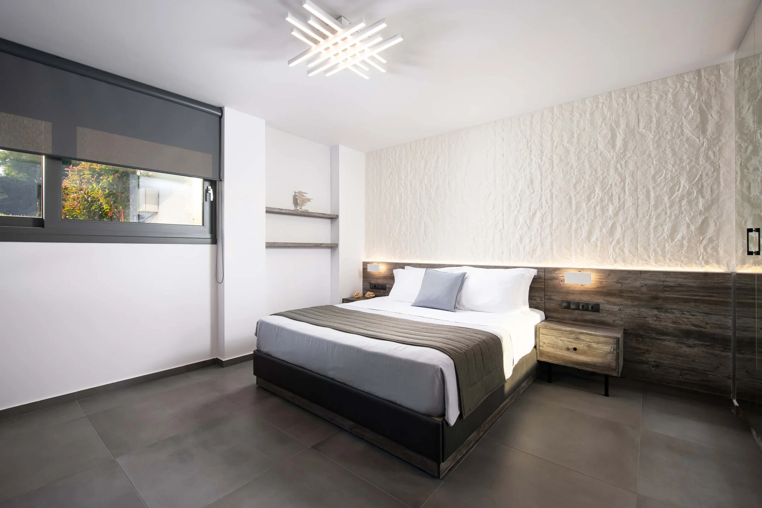 Antonio Villa Hanioti bedroom interior with premium linens and modern minimalist style